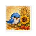 Bluebird Sunflower Magnet  Cute Fall Fridge Magnet  Autumn Harvest Kitchen Decor  Woodland Bird Magnet  Cozy Seasonal Gift