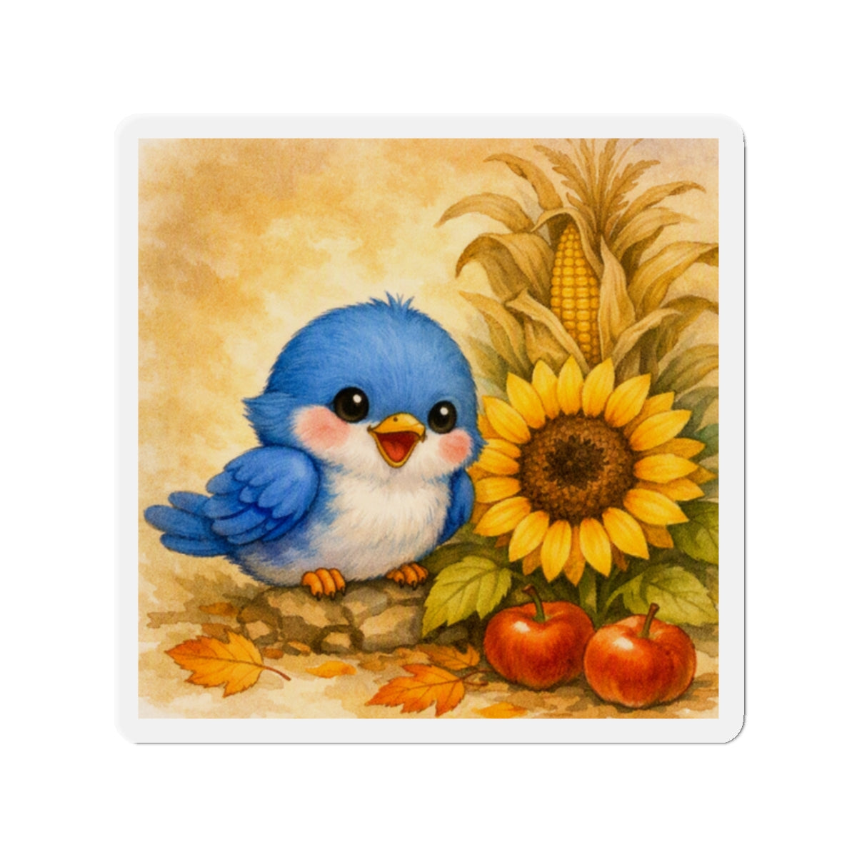 Bluebird Sunflower Magnet  Cute Fall Fridge Magnet  Autumn Harvest Kitchen Decor  Woodland Bird Magnet  Cozy Seasonal Gift