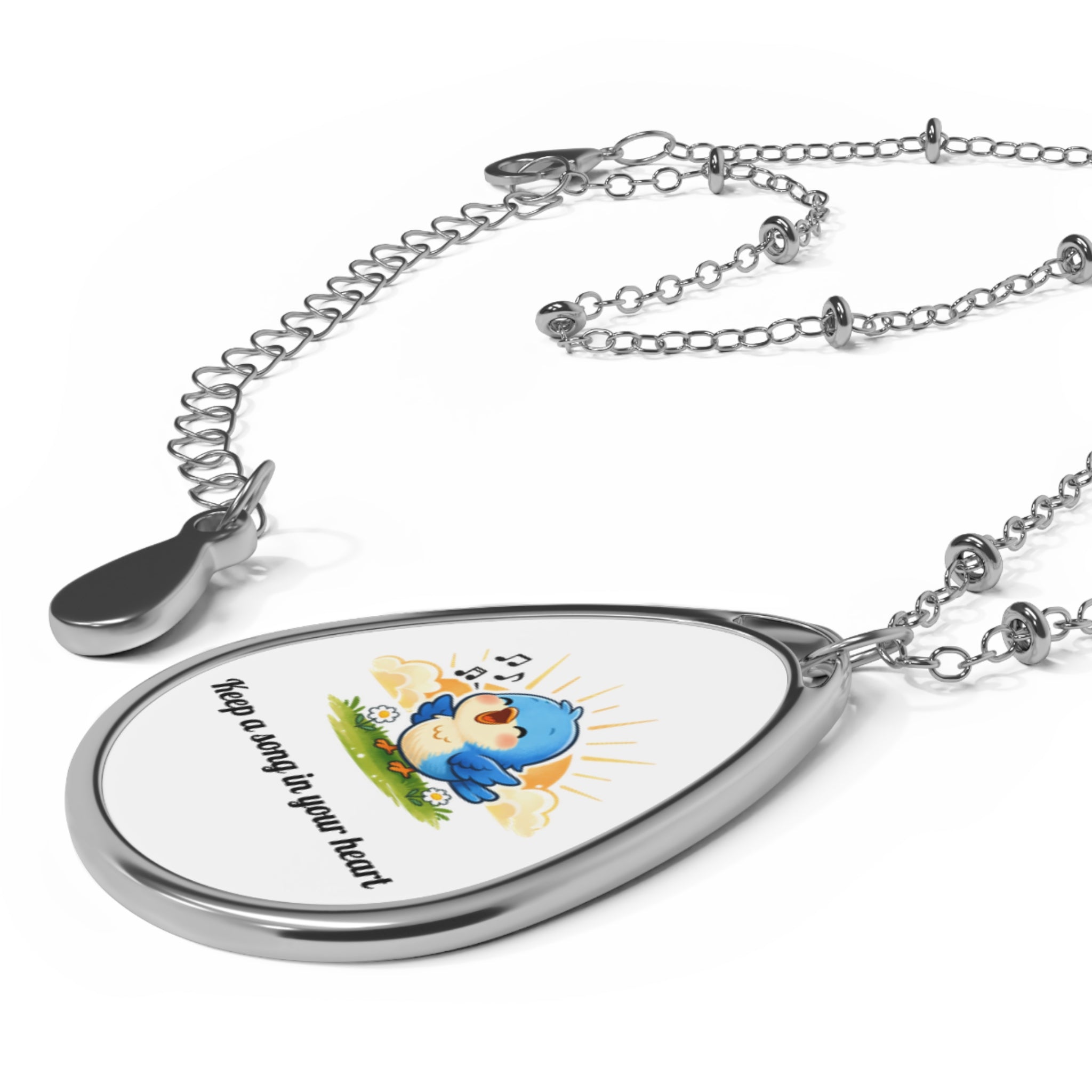 “Singing Bluebird Teardrop Necklace – Inspirational Music Lover Gift – ‘Keep a Song in Your Heart’”