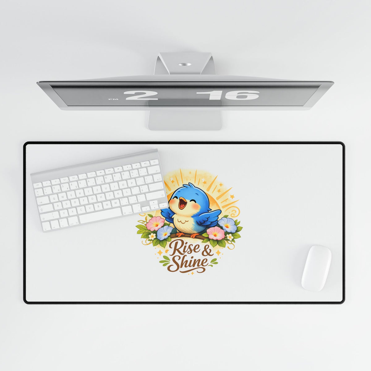 Rise & Shine Bluebird Desk Mat – Inspirational Workspace Décor for Creatives