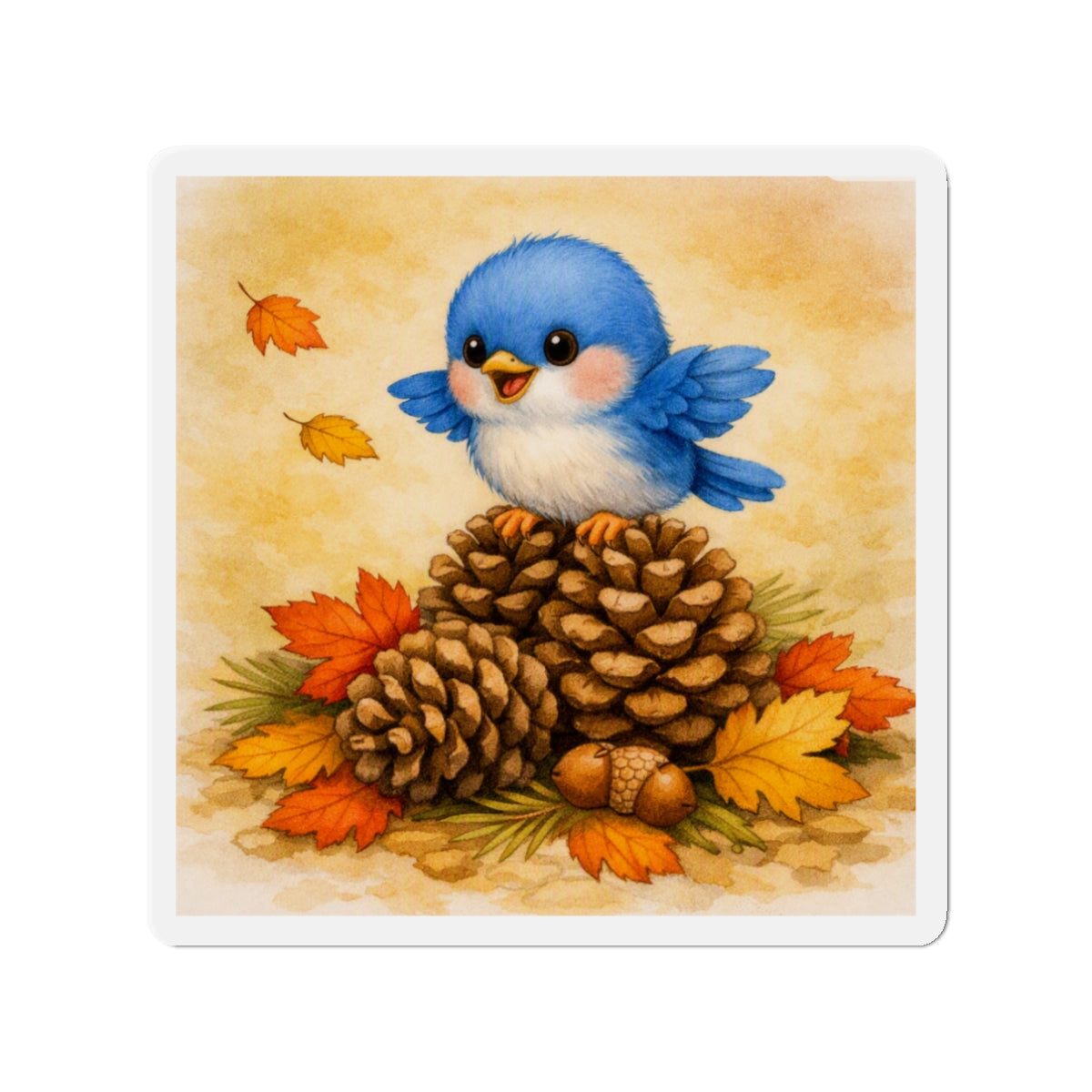 Bluebird Pinecone Magnet  Cute Fall Fridge Magnet  Autumn Leaves Kitchen Decor  Woodland Bird Magnet  Cozy Seasonal Gift