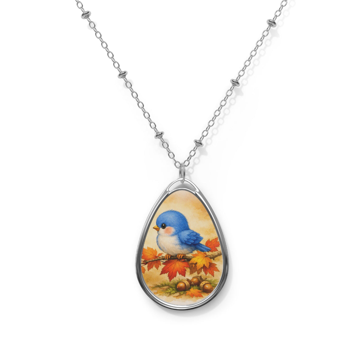 Fall Bluebird Teardrop Necklace — Autumn Gift Idea | Thanksgiving Jewelry