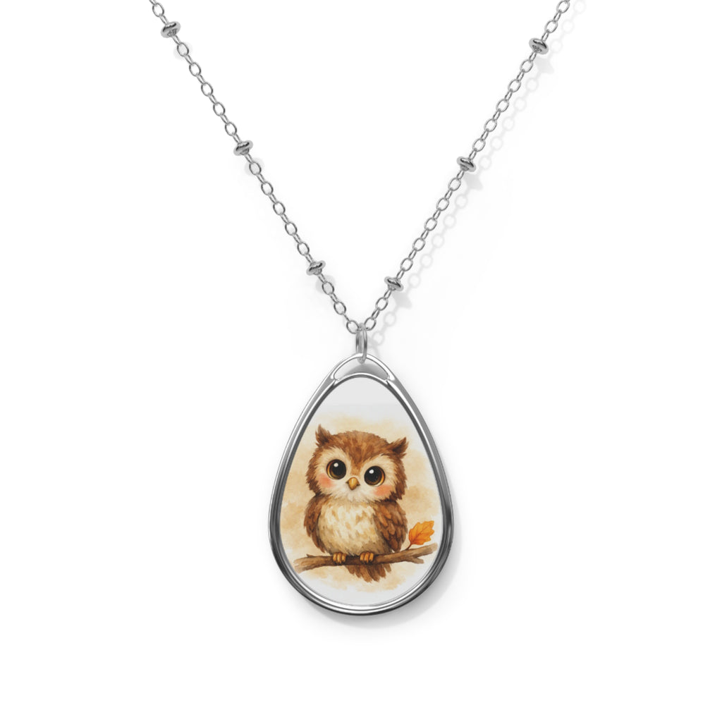 Woodland Owl Necklace – Cozy Autumn Watercolor Pendant
