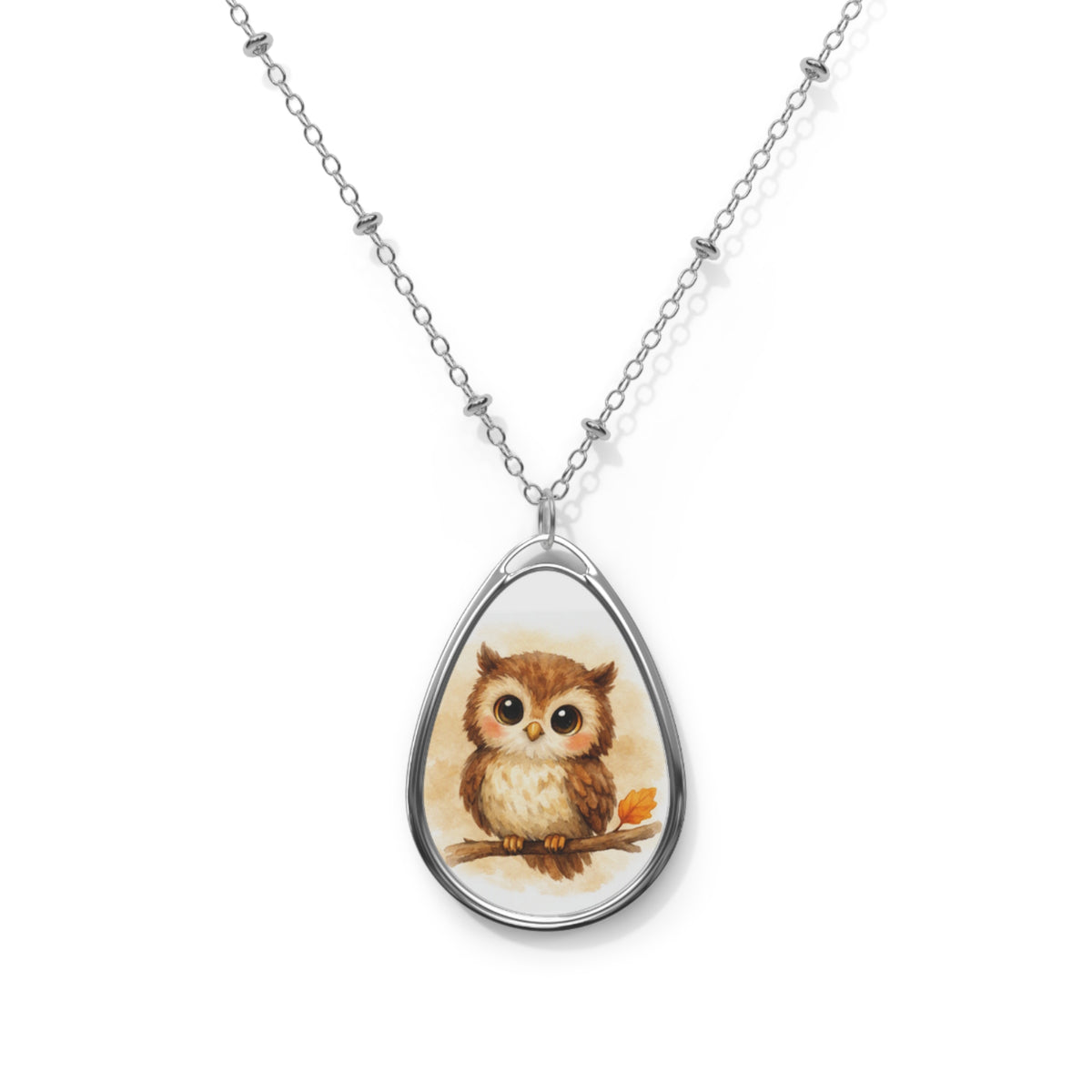 Woodland Owl Necklace – Cozy Autumn Watercolor Pendant