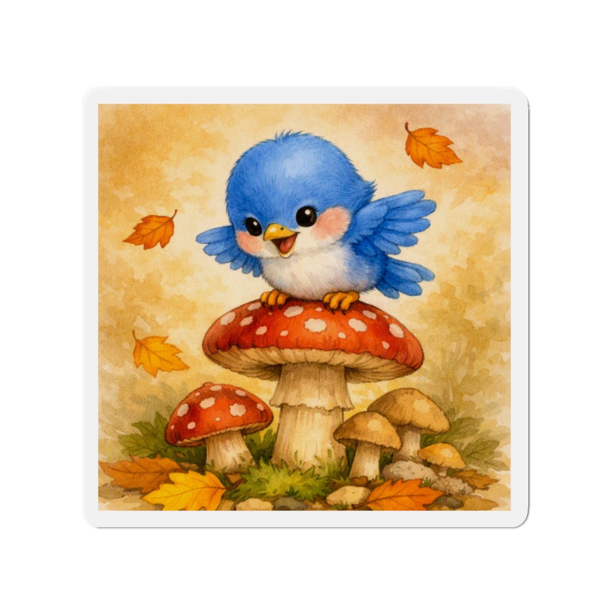 Bluebird Mushroom Magnet  Cute Fall Fridge Magnet  Autumn Woodland Kitchen Decor  Whimsical Bird Magnet  Cozy Seasonal Gift