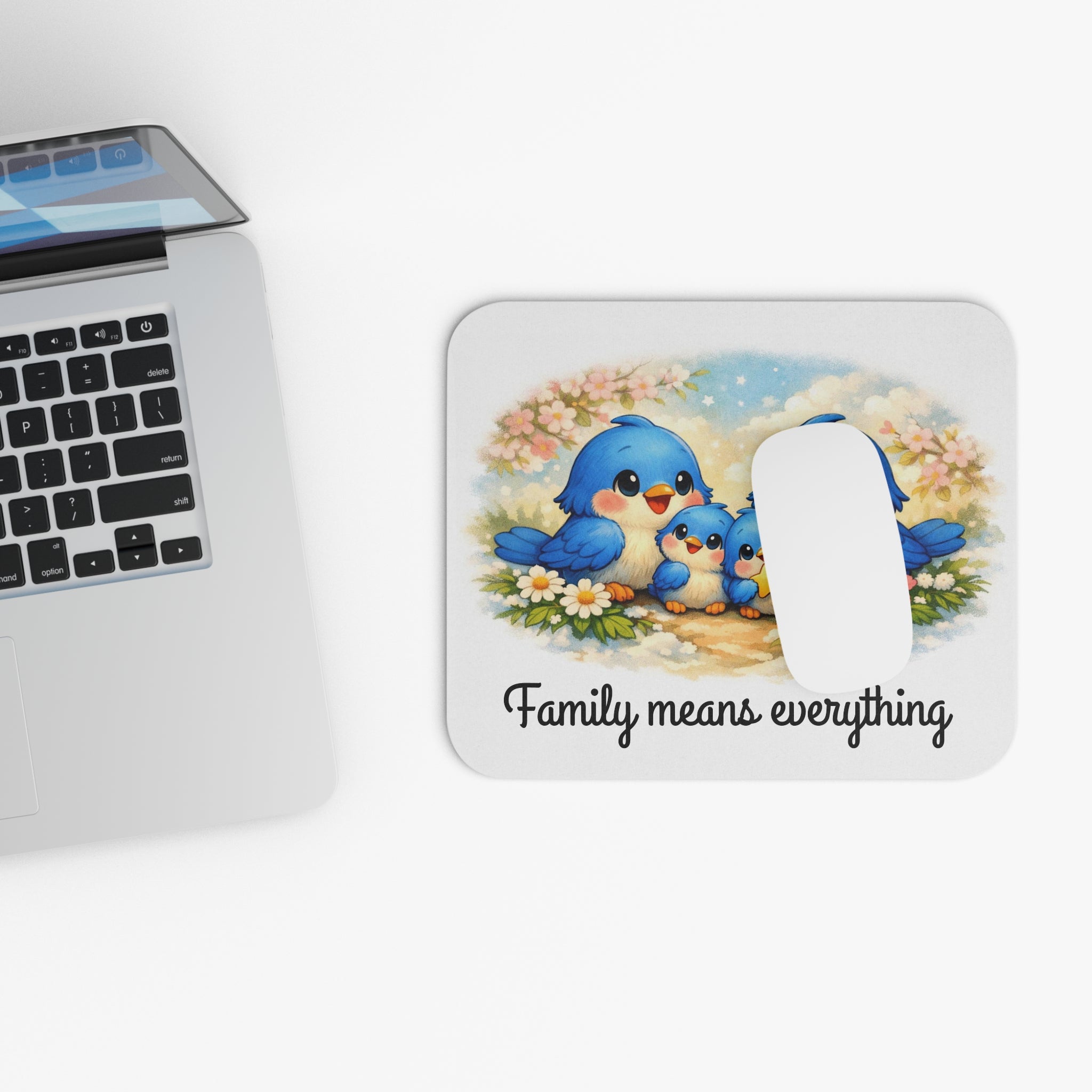 Family Bluebirds Mouse Pad – Sentimental Desk Décor for Moms, Grandmas & Bird Lovers