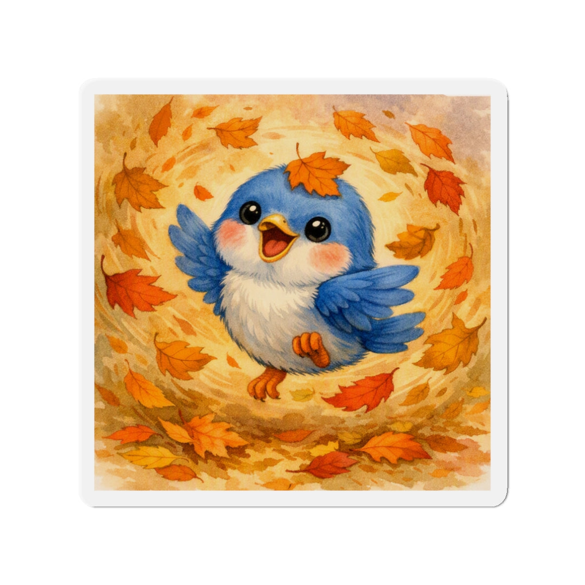 Swirling Leaves Bluebird Die‑Cut Magnet – Cozy Fall Watercolor Design
