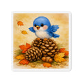 Bluebird Pinecone Magnet  Cute Fall Fridge Magnet  Autumn Leaves Kitchen Decor  Woodland Bird Magnet  Cozy Seasonal Gift