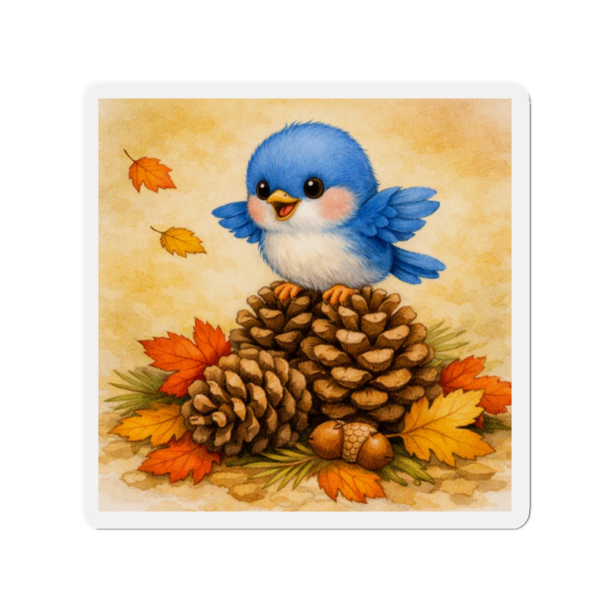 Bluebird Pinecone Magnet  Cute Fall Fridge Magnet  Autumn Leaves Kitchen Decor  Woodland Bird Magnet  Cozy Seasonal Gift