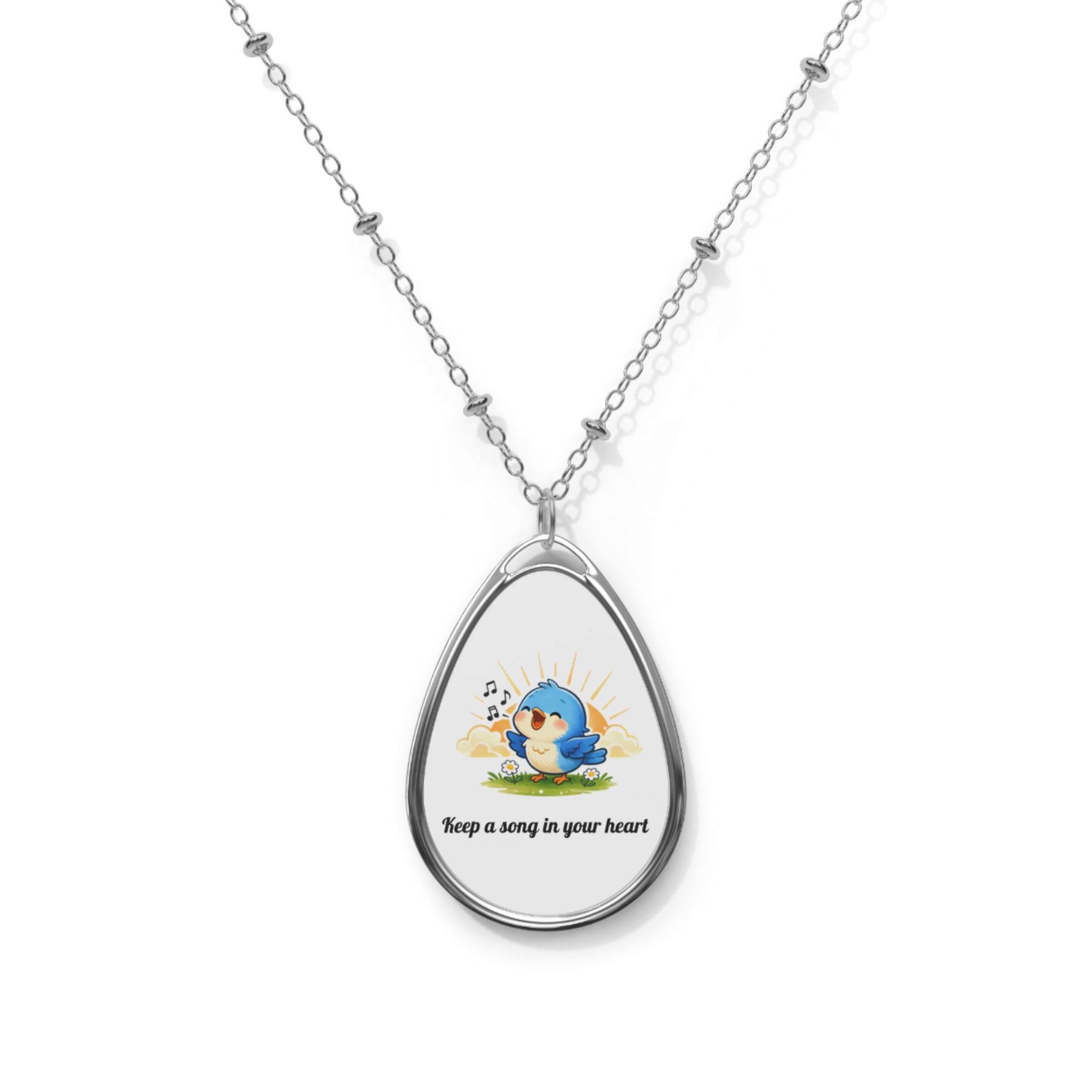 “Singing Bluebird Teardrop Necklace – Inspirational Music Lover Gift – ‘Keep a Song in Your Heart’”