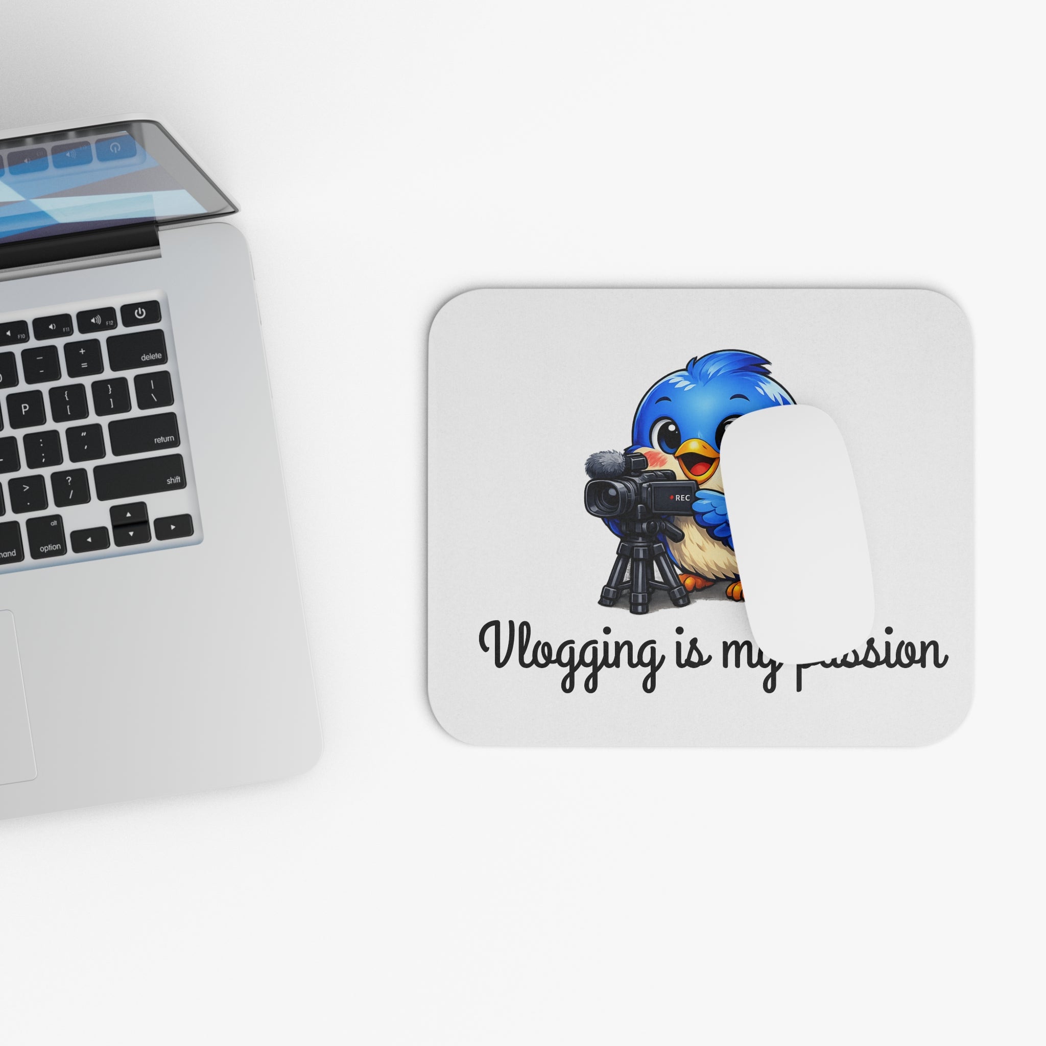 Vlogging Bluebird Mouse Pad – Cute Creator Desk Mat for Content Makers & Influencers