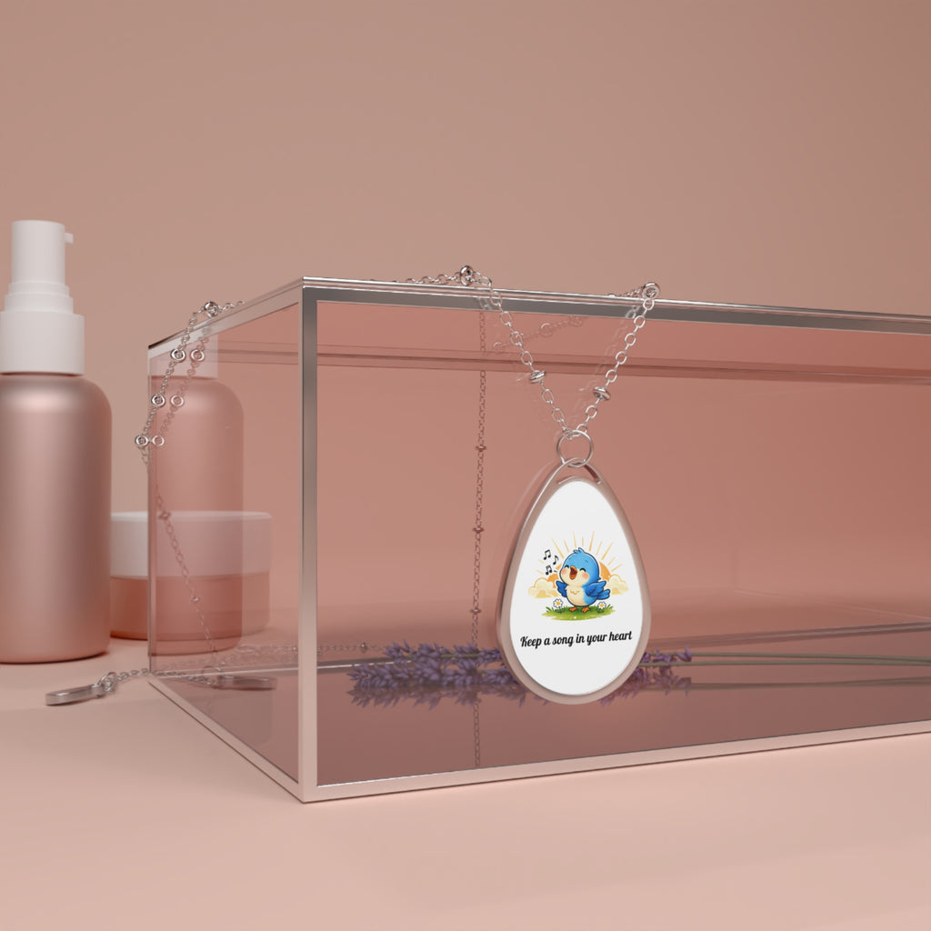“Singing Bluebird Teardrop Necklace – Inspirational Music Lover Gift – ‘Keep a Song in Your Heart’”