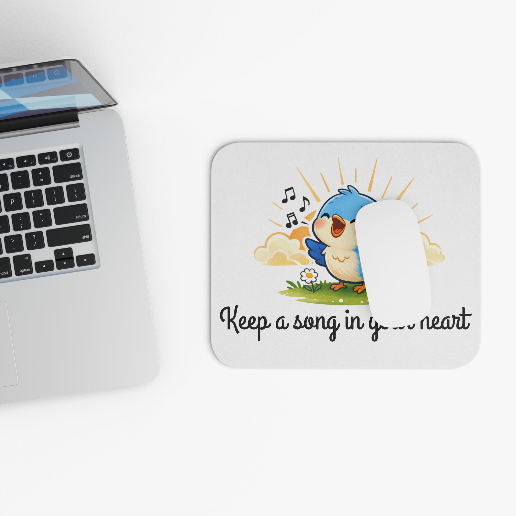 Singing Bluebird Mouse Pad – Inspirational Music Lover Desk Mat – ‘Keep a Song in Your Heart