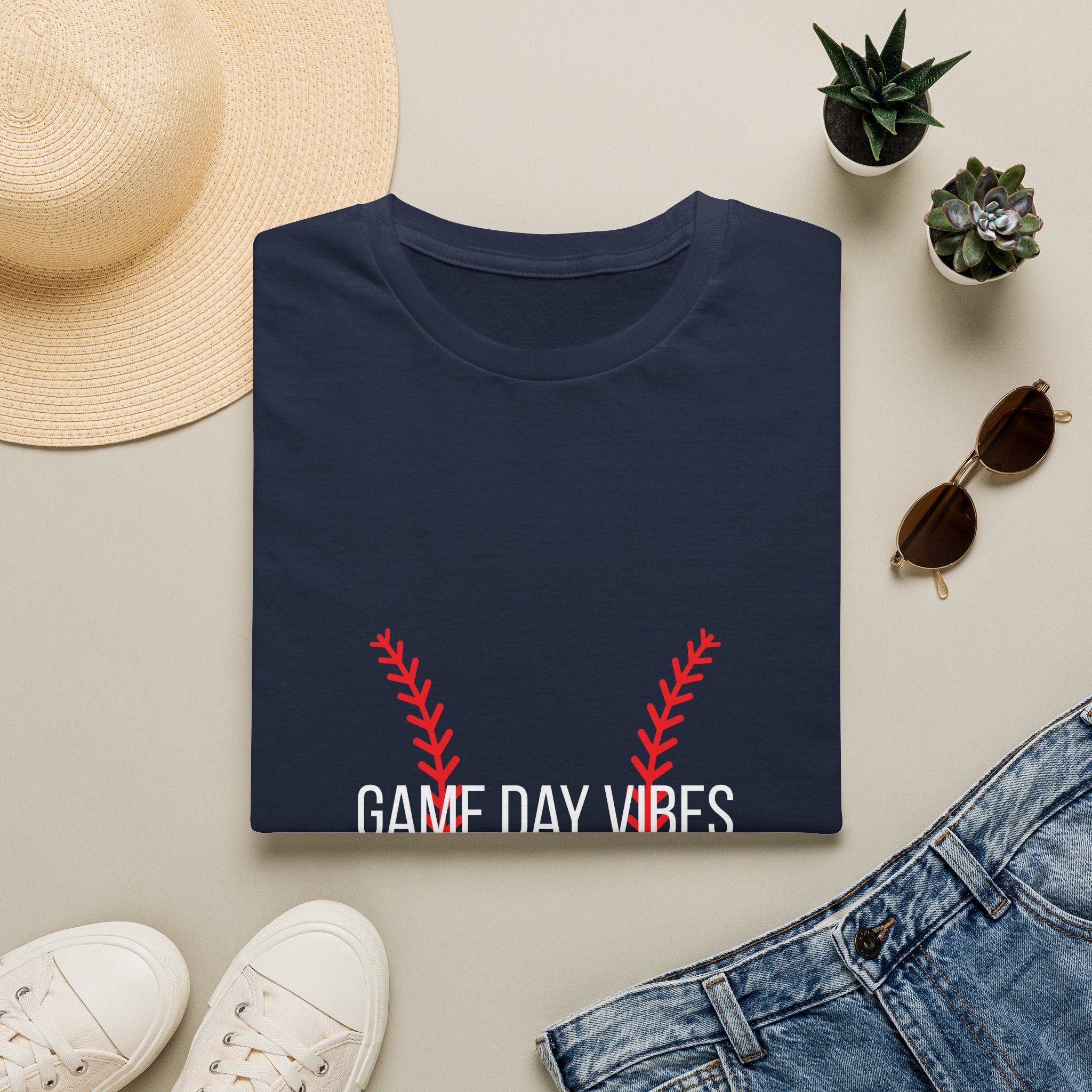 Baseball Stitch Tee — Minimal Red Stitch Design T-Shirt