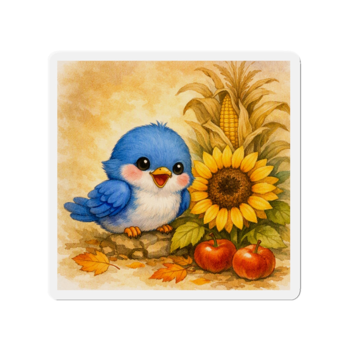 Bluebird Sunflower Magnet  Cute Fall Fridge Magnet  Autumn Harvest Kitchen Decor  Woodland Bird Magnet  Cozy Seasonal Gift