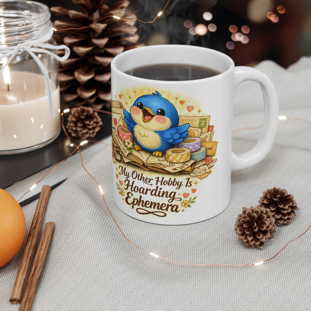 Ephemera Lover Bluebird Mug – Junk Journaling & Scrapbooking Gift for Paper Collectors