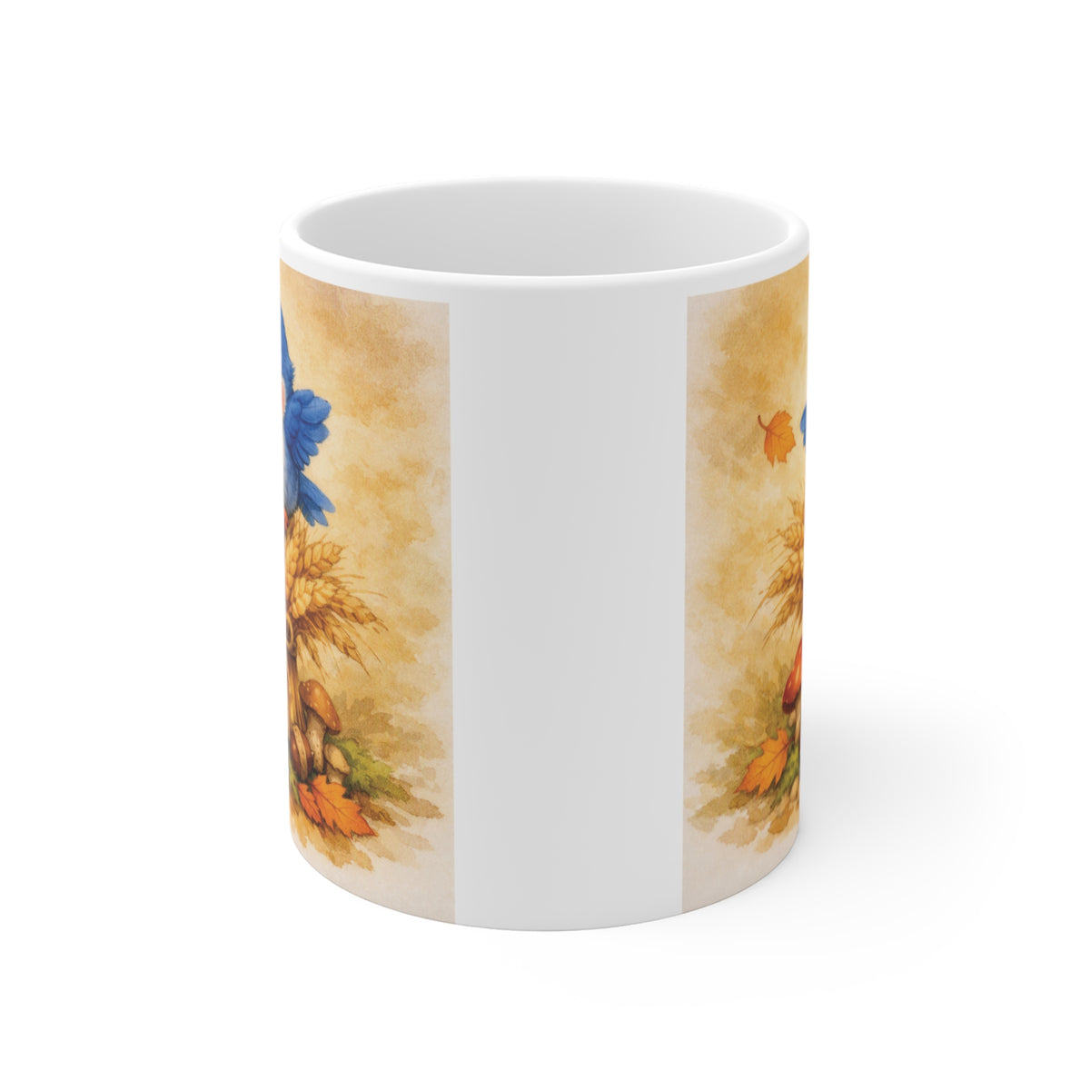 Bluebird on Wheat Mug – Cozy Harvest Watercolor Coffee Cup