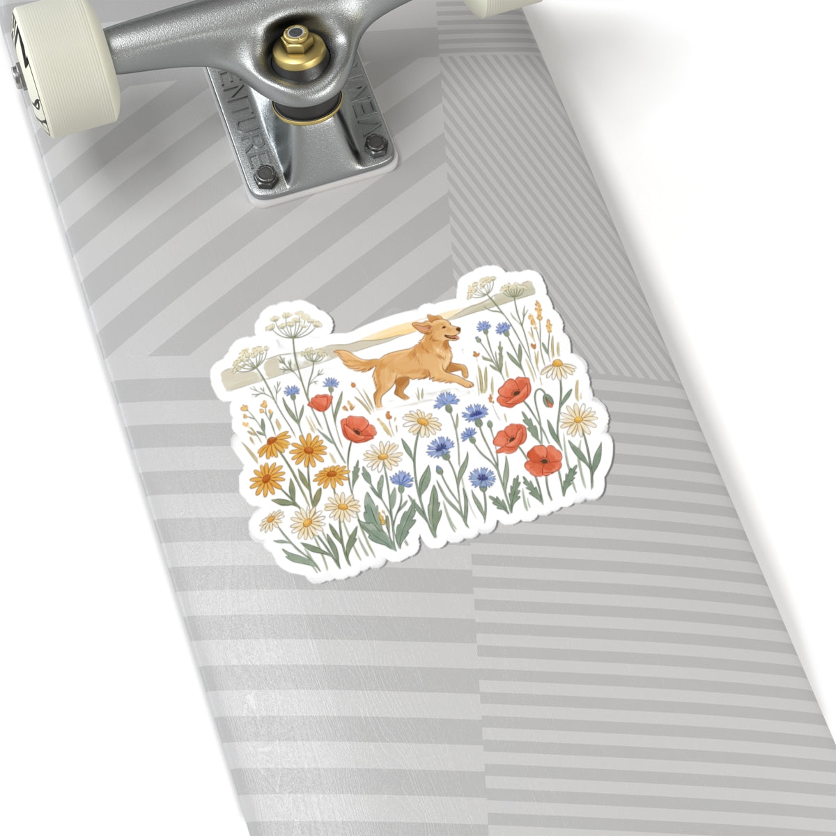 Golden Retriever in Wildflower Field Sticker — Cute Dog Floral Laptop Decal
