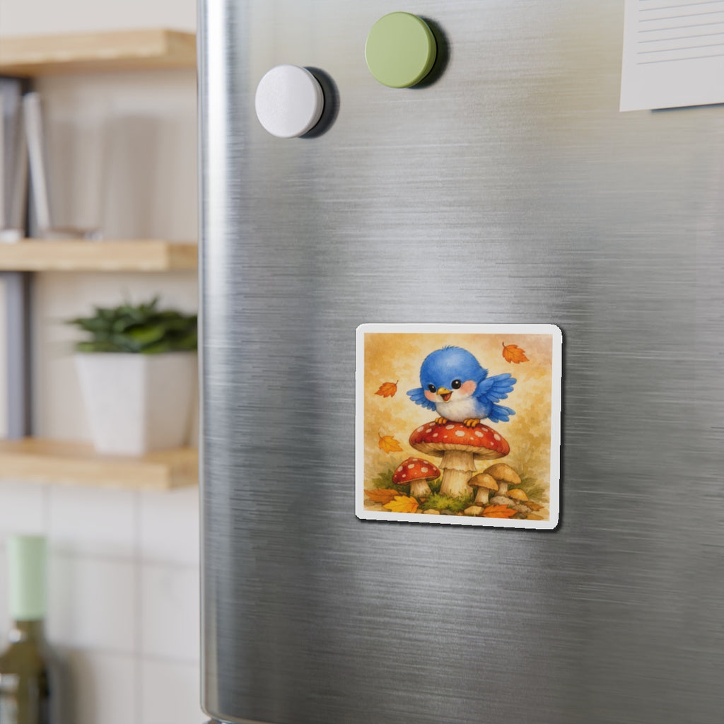 Bluebird Mushroom Magnet  Cute Fall Fridge Magnet  Autumn Woodland Kitchen Decor  Whimsical Bird Magnet  Cozy Seasonal Gift