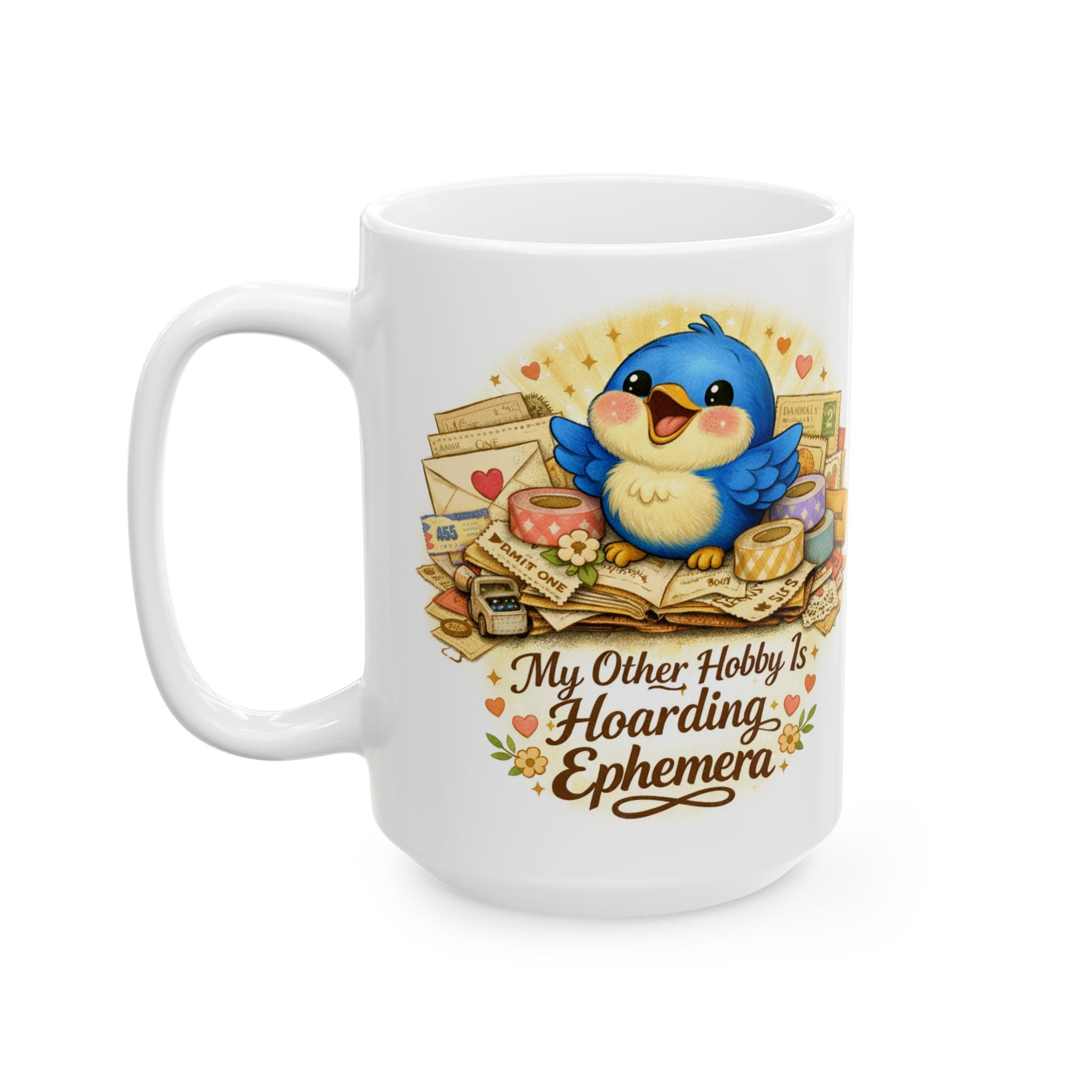 Ephemera Lover Bluebird Mug – Junk Journaling & Scrapbooking Gift for Paper Collectors