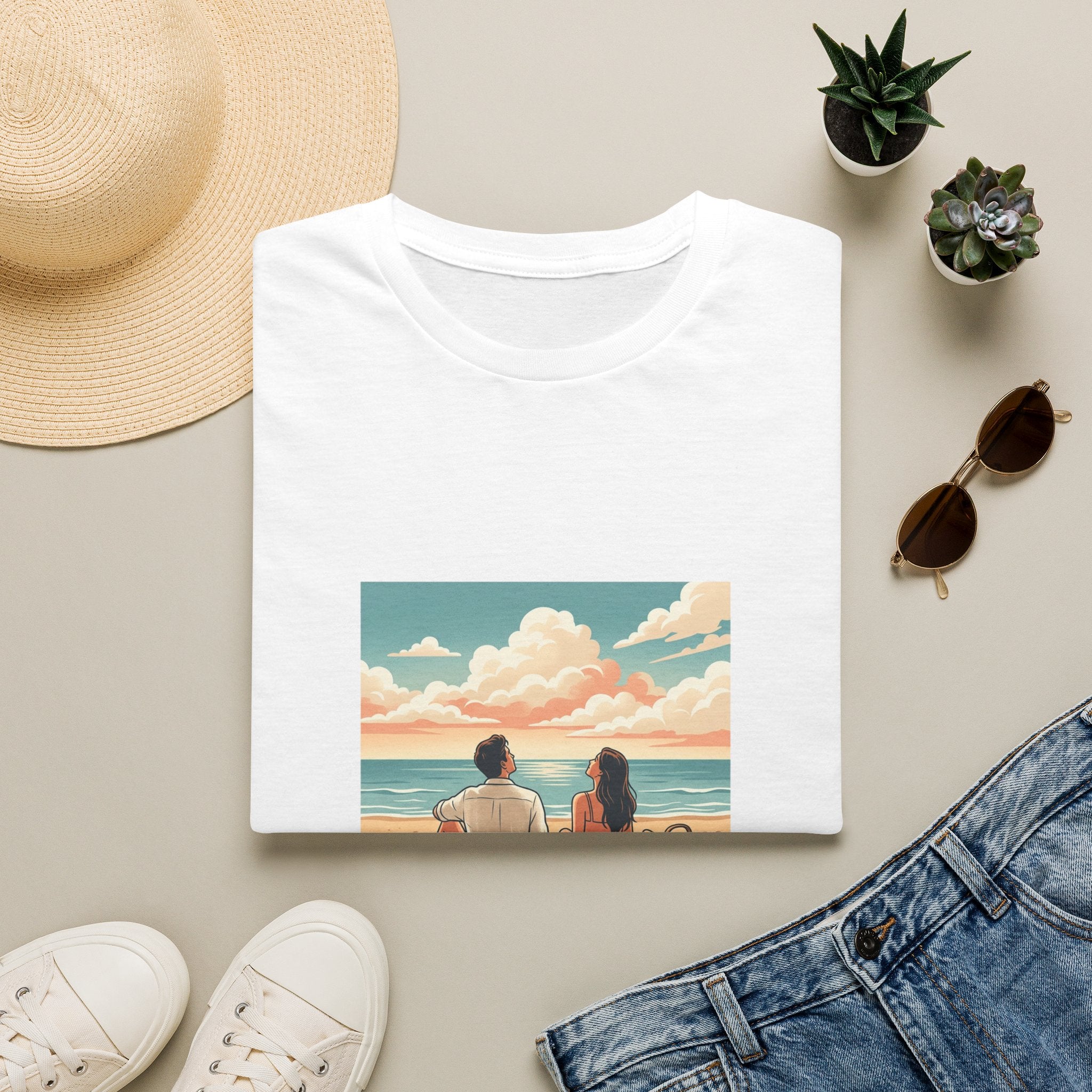 Beach Couples T-Shirt — 'Choosing Calm Today' Scenic Ocean Shirt