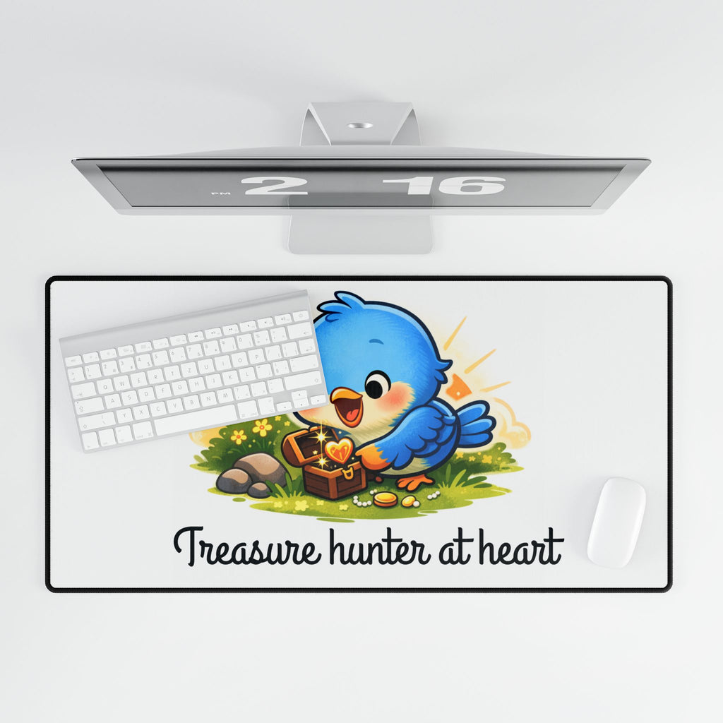 Treasure Hunter Bluebird Desk Mat – Whimsical Workspace Décor for Collectors & Creatives