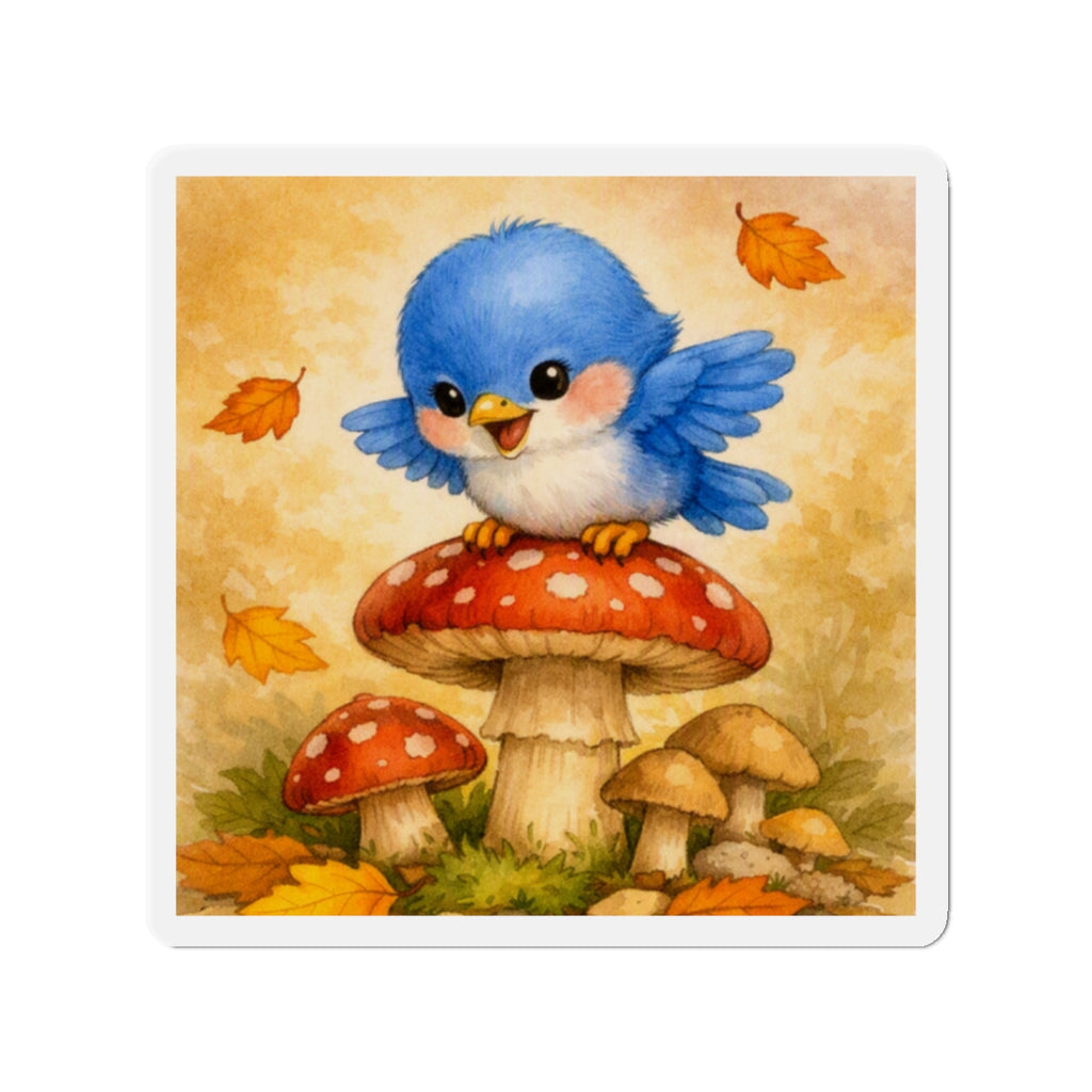 Bluebird Mushroom Magnet  Cute Fall Fridge Magnet  Autumn Woodland Kitchen Decor  Whimsical Bird Magnet  Cozy Seasonal Gift