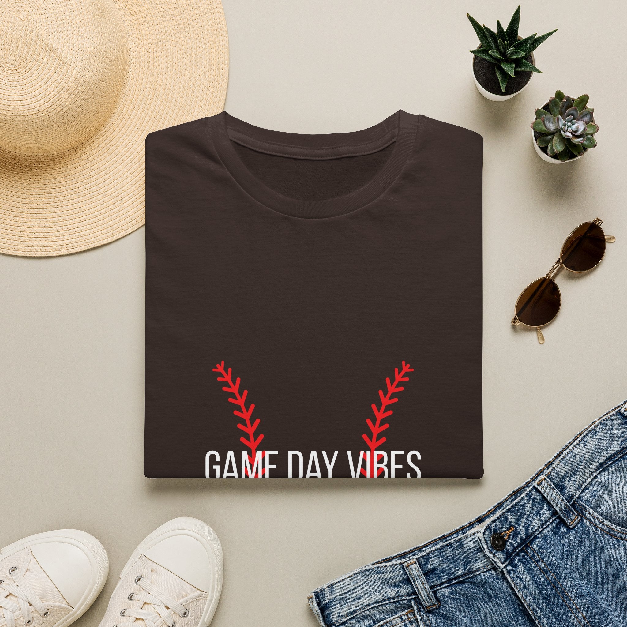 Baseball Stitch Tee — Minimal Red Stitch Design T-Shirt
