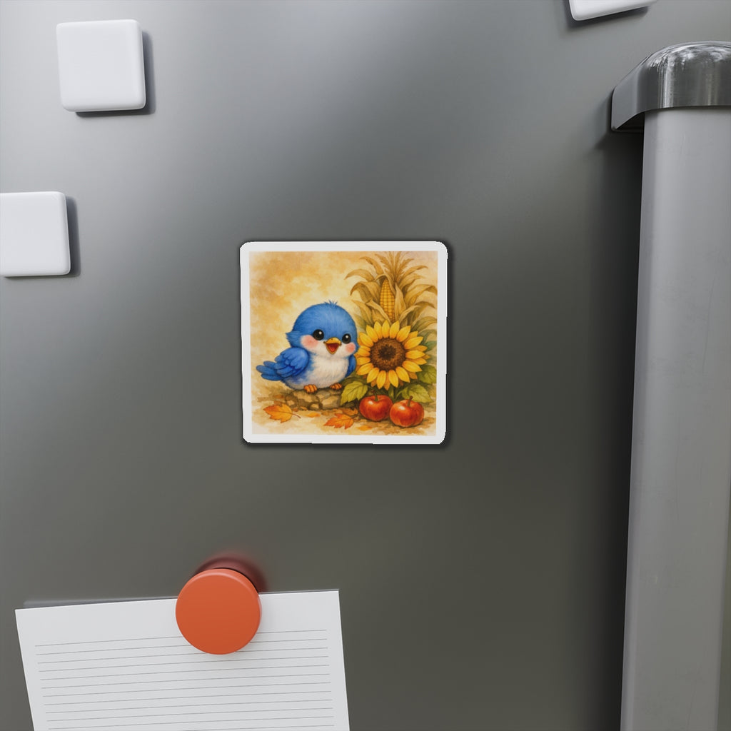 Bluebird Sunflower Magnet  Cute Fall Fridge Magnet  Autumn Harvest Kitchen Decor  Woodland Bird Magnet  Cozy Seasonal Gift