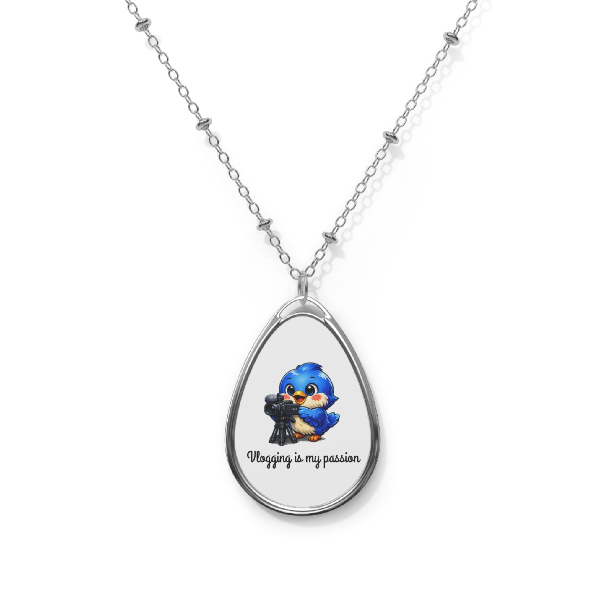 “Vlogging Bluebird Teardrop Necklace – Cute Creator Jewelry for Content Makers & Influencers”