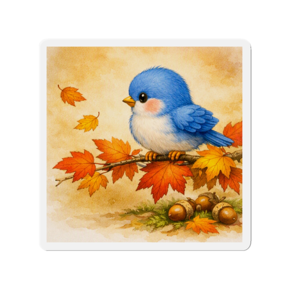 Bluebird Maple Branch Magnet  Cute Fall Fridge Magnet  Autumn Leaves Kitchen Decor  Woodland Bird Magnet  Cozy Seasonal Gift