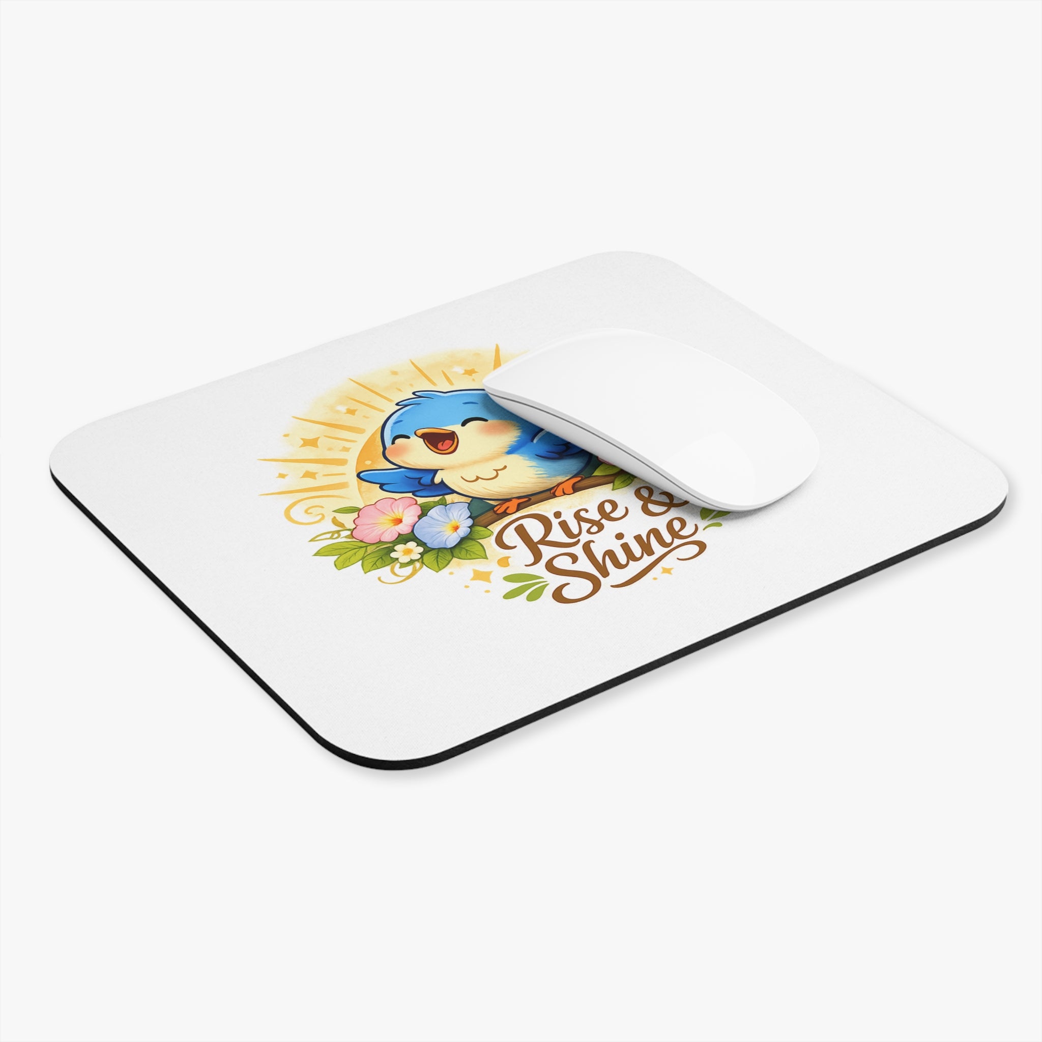 Rise & Shine Bird Mouse Pad — Cute Morning Bluebird Desk Mat