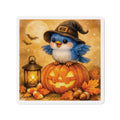 Bluebird in Witch Hat Die‑Cut Magnet – Cozy Autumn Watercolor Design