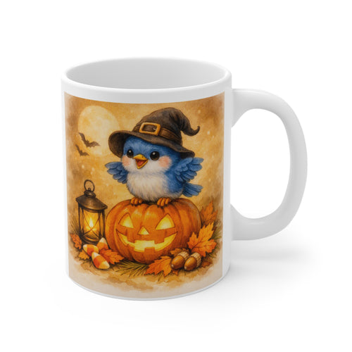 Bluebird Witch Hat Mug – Cute Halloween Watercolor Coffee Cup