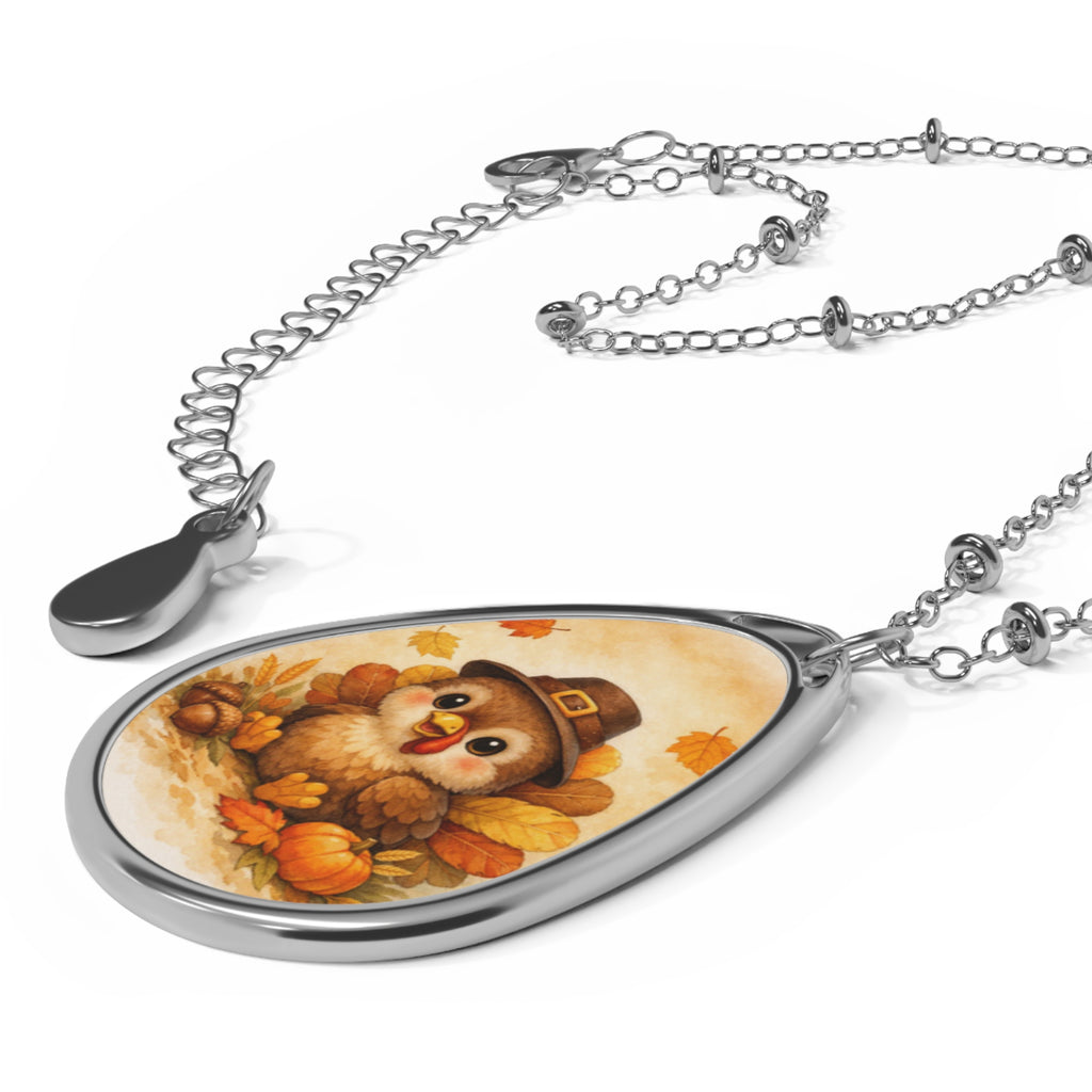 Cute Fall Turkey Teardrop Necklace — Thanksgiving Gift | Autumn Jewelry