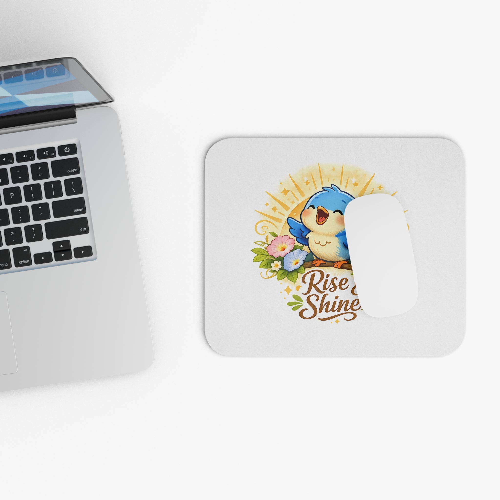 Rise & Shine Bird Mouse Pad — Cute Morning Bluebird Desk Mat