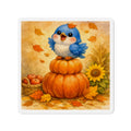 Harvest Bluebird Die‑Cut Magnet – Cozy Fall Pumpkin Watercolor Design