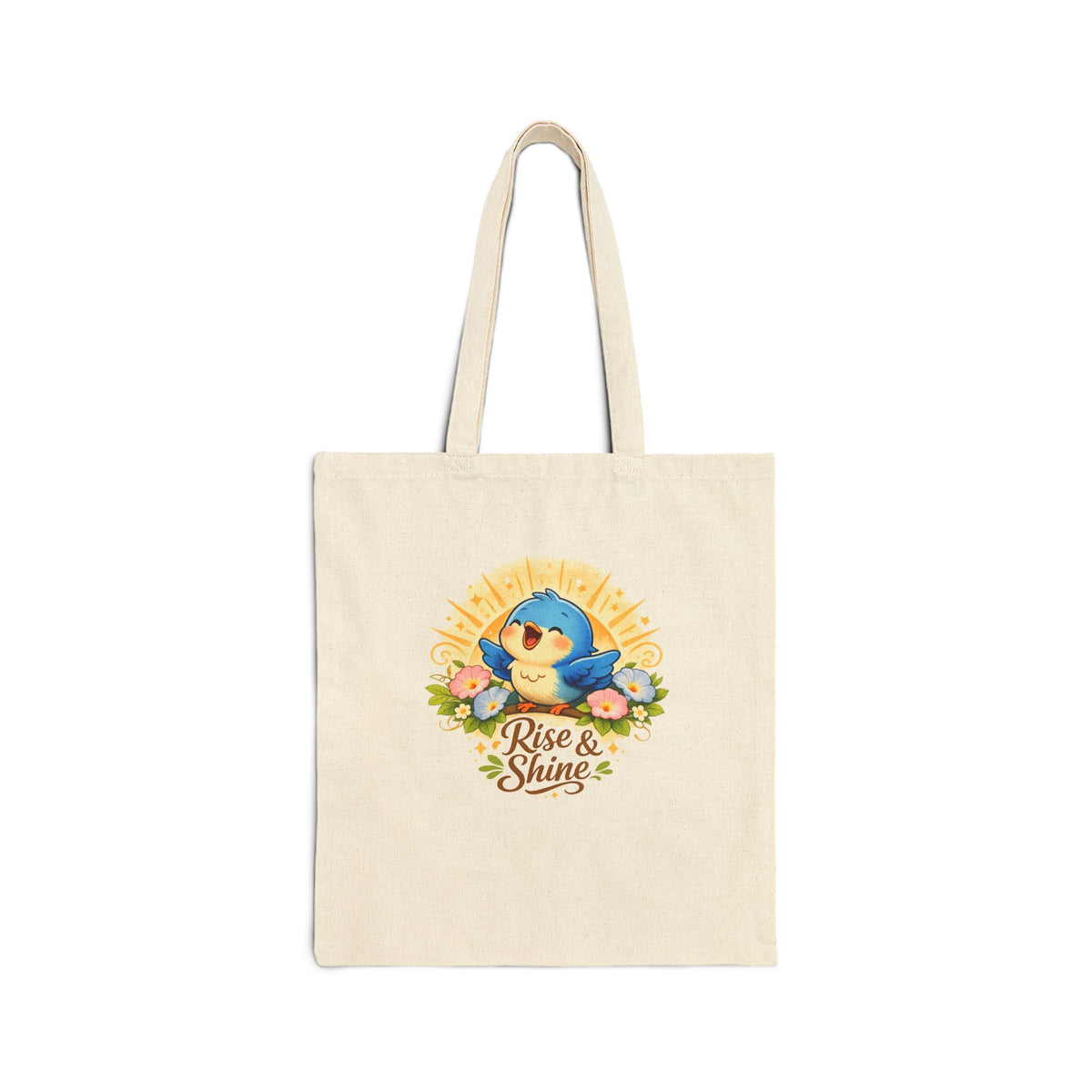 Rise & Shine Bluebird Cotton Tote Bag — Cute Morning Floral Reusable Grocery Tote