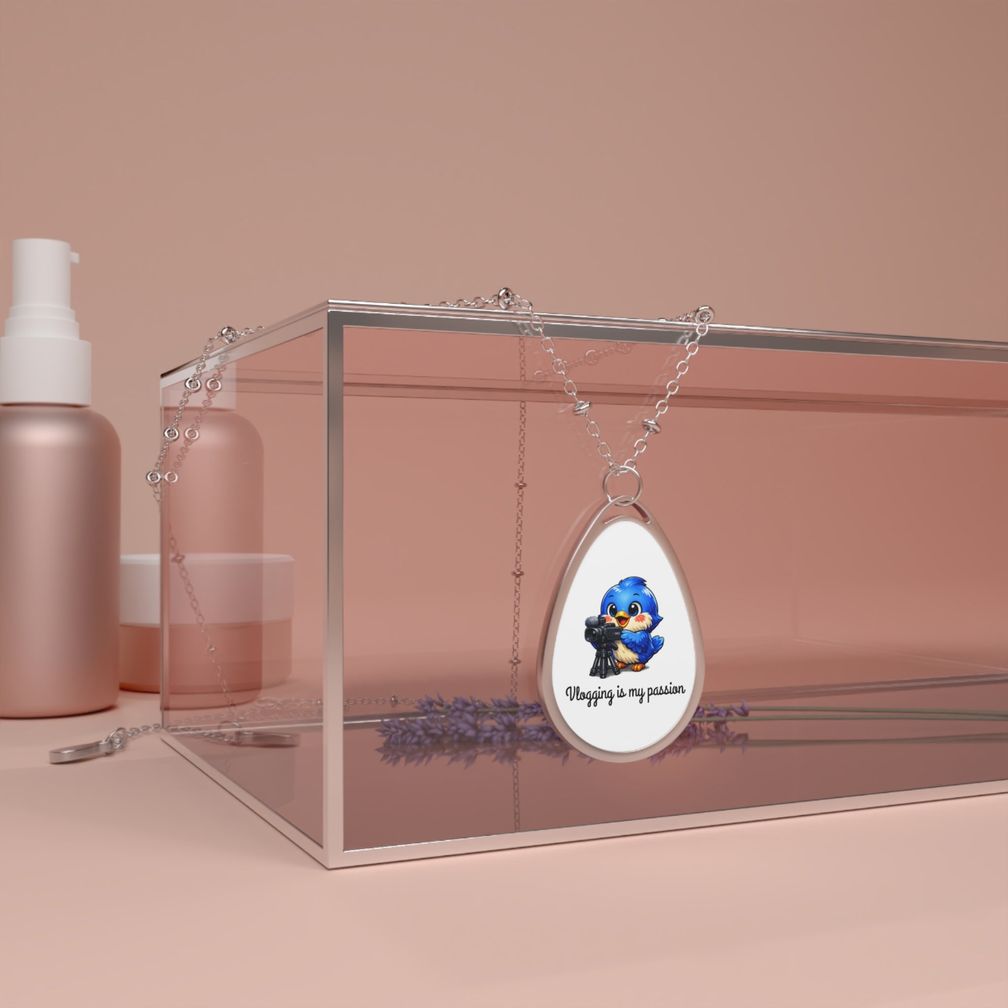 “Vlogging Bluebird Teardrop Necklace – Cute Creator Jewelry for Content Makers & Influencers”