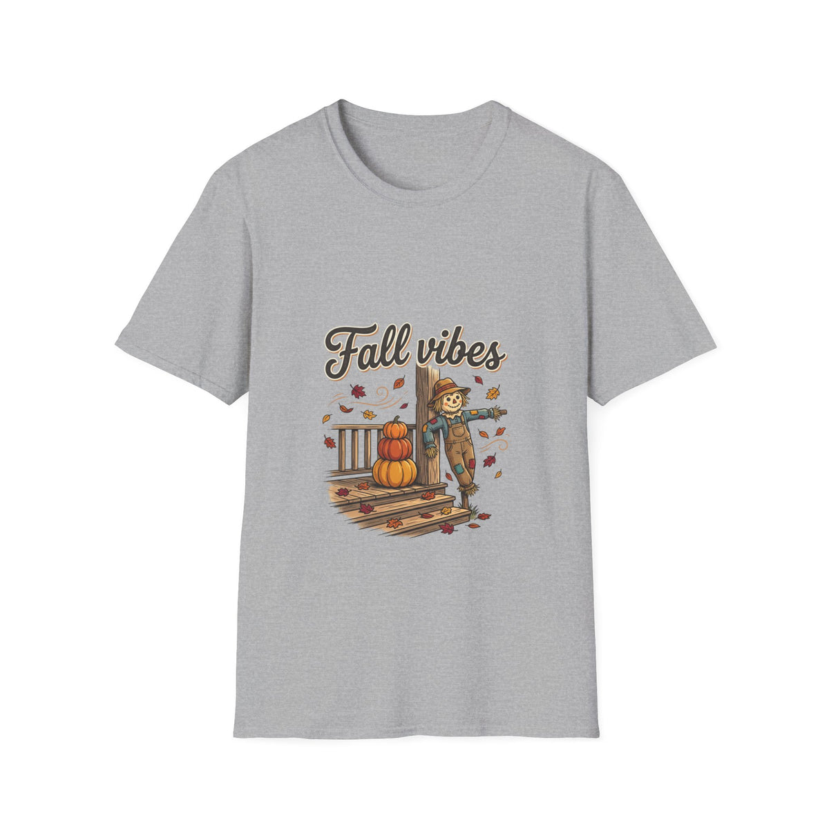 Fall Vibes T‑Shirt | Cute Scarecrow Autumn Tee | Cozy Fall Leaves Shirt | Pumpkin Patch Outfit | Fall Graphic Tee