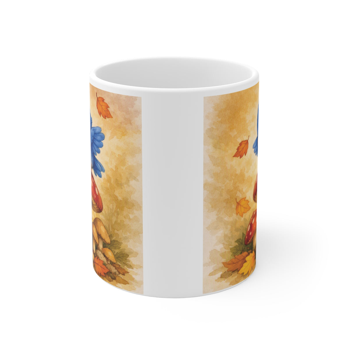 Bluebird on Mushroom Mug – Cute Woodland Watercolor Coffee Cup