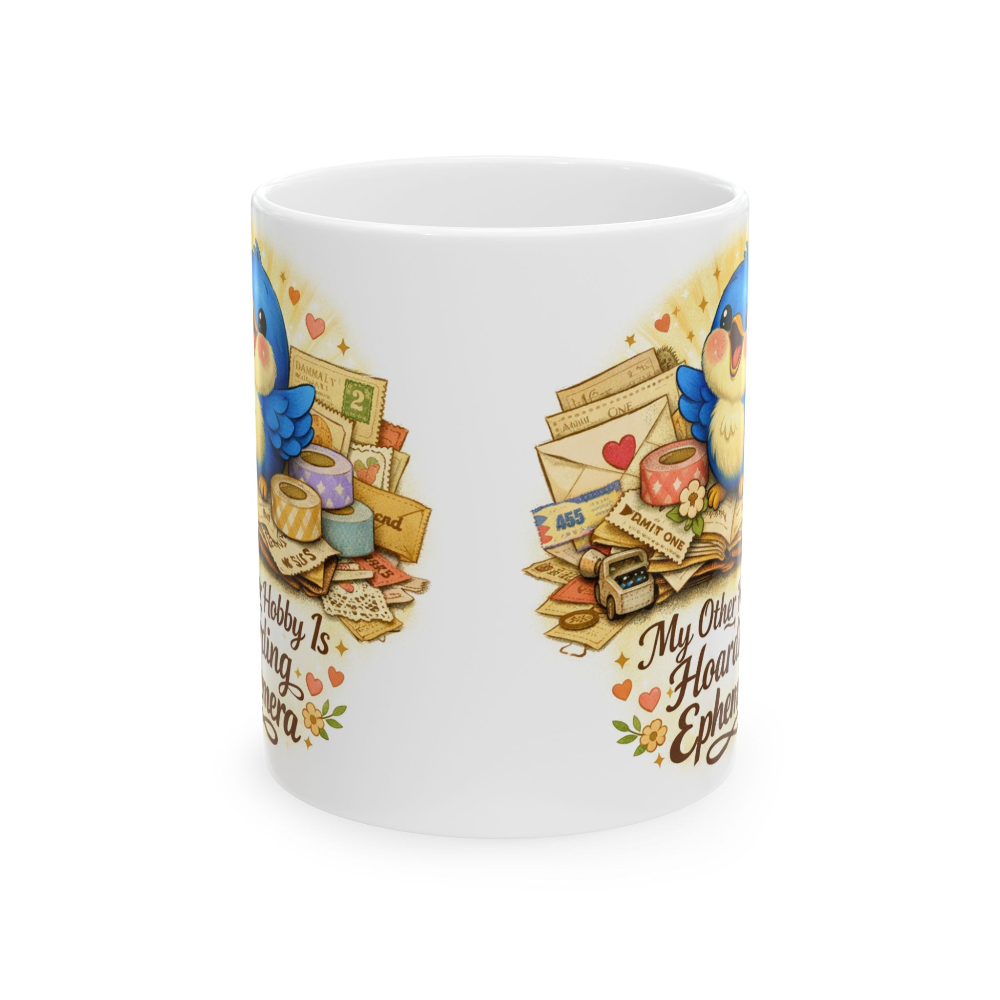 Ephemera Lover Bluebird Mug – Junk Journaling & Scrapbooking Gift for Paper Collectors