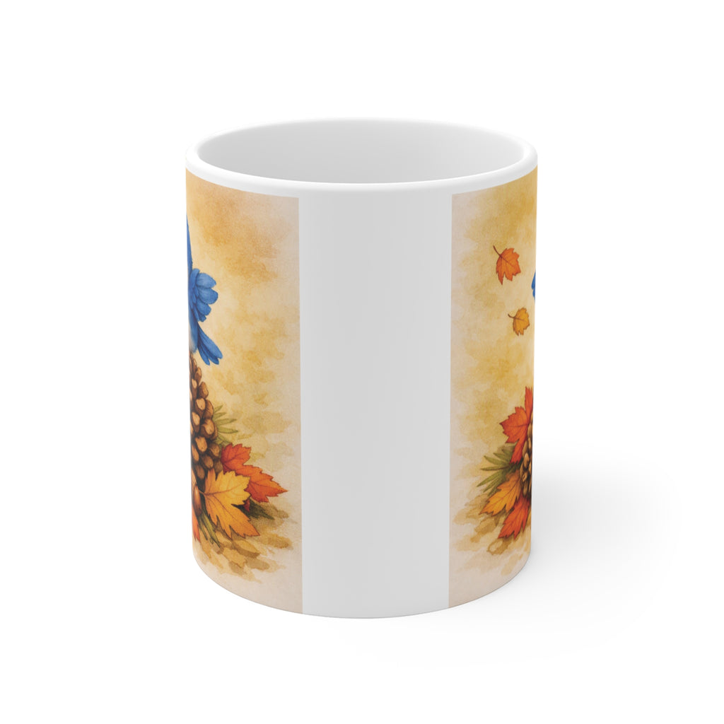 Bluebird on Pinecones Mug – Cozy Woodland Watercolor Coffee Cup