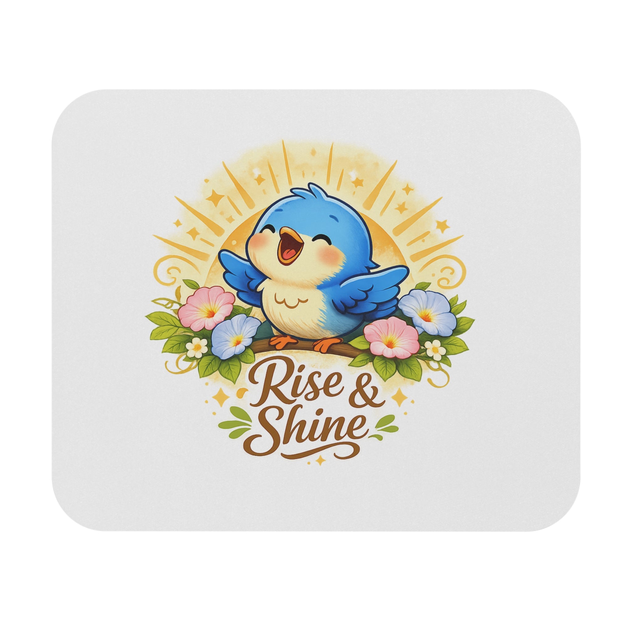 Rise & Shine Bird Mouse Pad — Cute Morning Bluebird Desk Mat