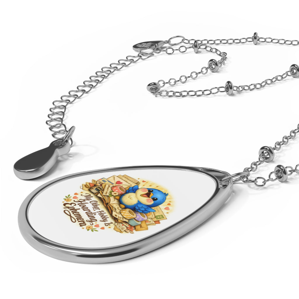 “Bluebird Ephemera Lover Necklace – Teardrop Pendant for Junk Journalers & Paper Collectors"