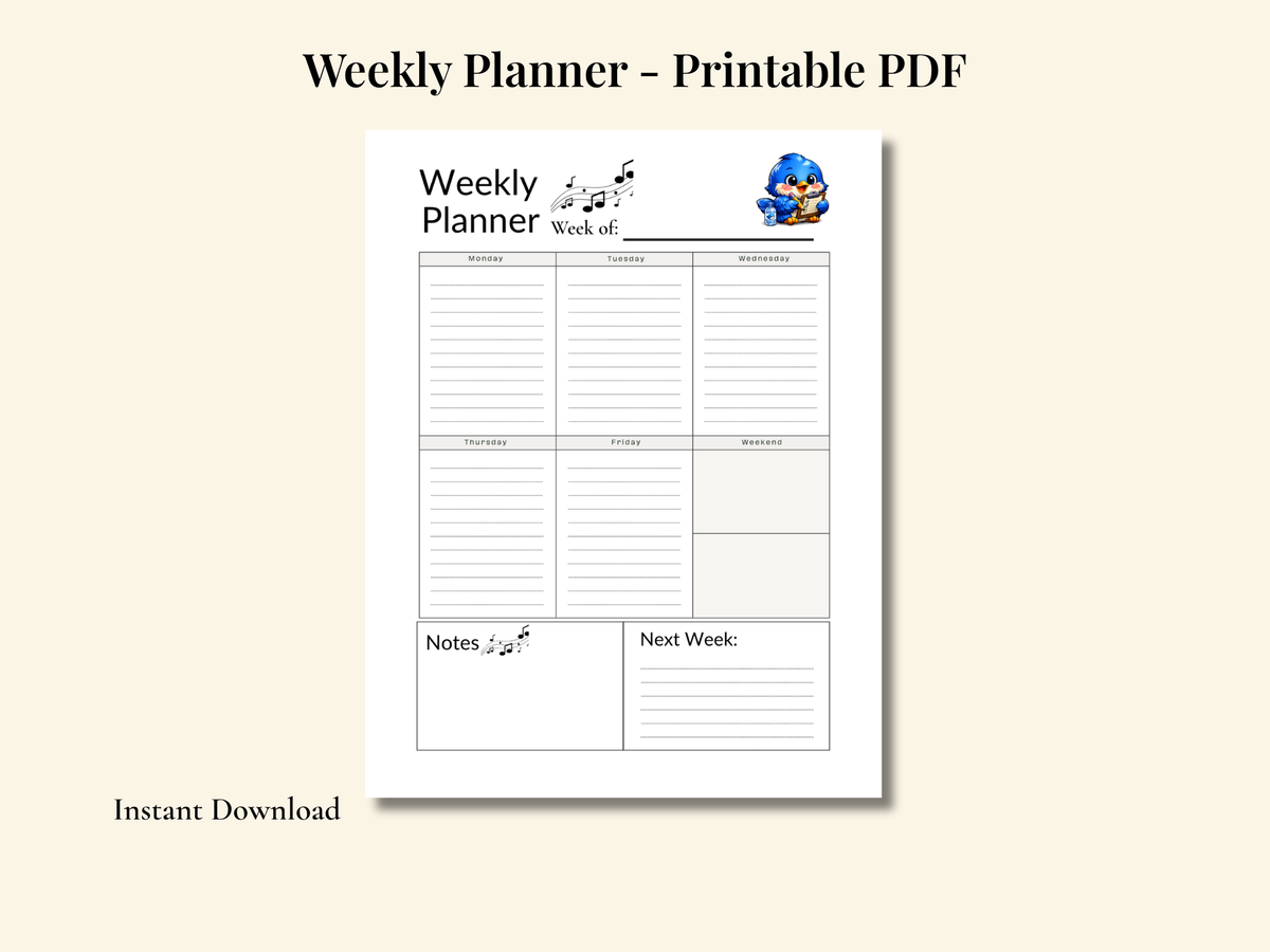 Weekly Planner Printable – Cozy Minimal Layout (Digital Download)