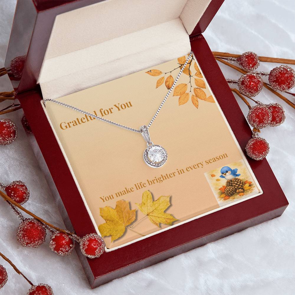 Eternal Hope Necklace – “Grateful for You” Fall Leaves Message Card | Thanksgiving Gift for Her