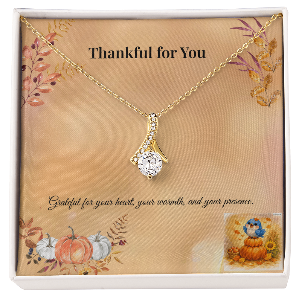 Alluring Beauty Necklace – “Thankful for You” Fall Pumpkin Message Card | Thanksgiving Gift for Her