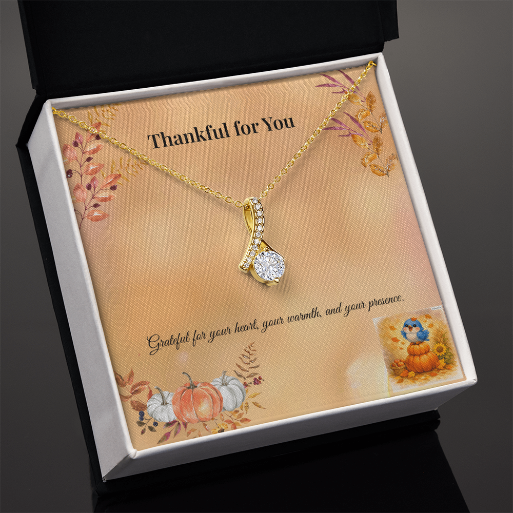 Alluring Beauty Necklace – “Thankful for You” Fall Pumpkin Message Card | Thanksgiving Gift for Her