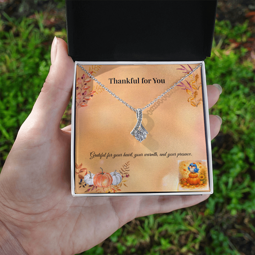 Alluring Beauty Necklace – “Thankful for You” Fall Pumpkin Message Card | Thanksgiving Gift for Her